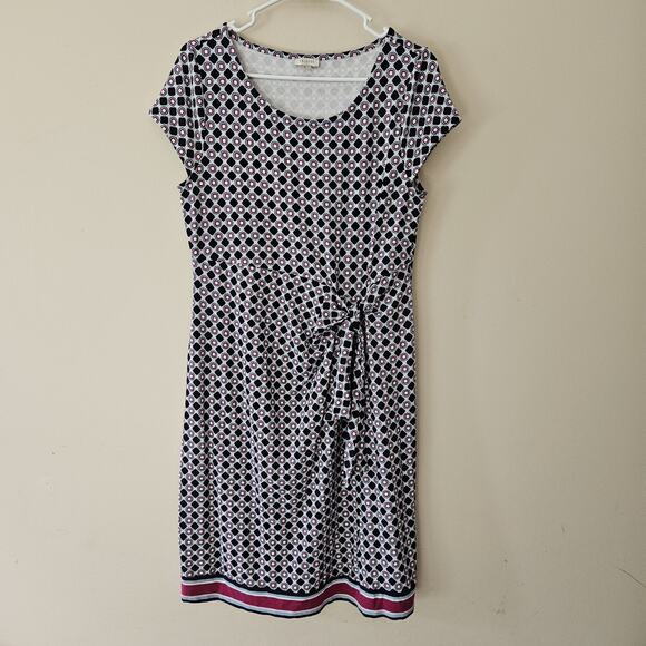 Talbots Shift Dress Blue Pink Abstract Geometric Faux Wrap Knee Length Medium - Picture 1 of 10